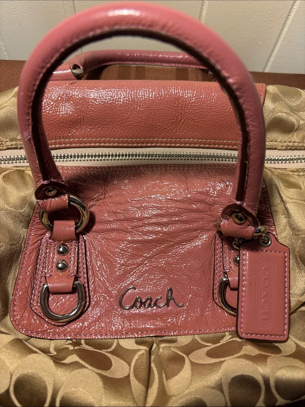 Coach Ashley Signature Satchel Pink Patent Trim Y2K Retro F15443 - EUC - w/COA!